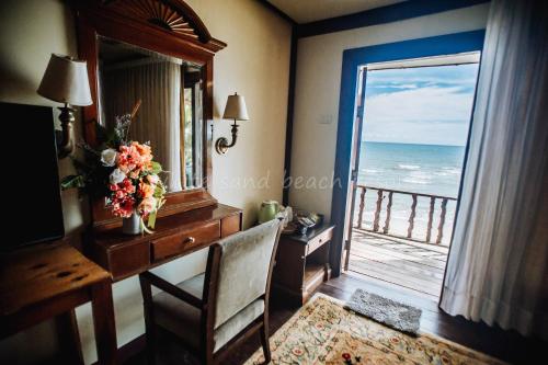 white sand beach resort