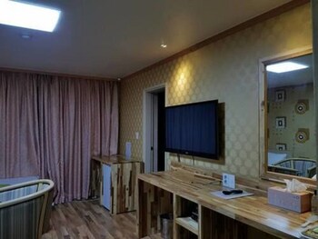 green and blue hotel