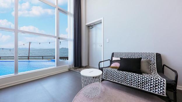 blue and white pension