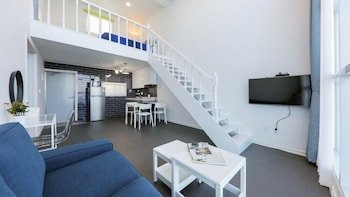 blue and white pension