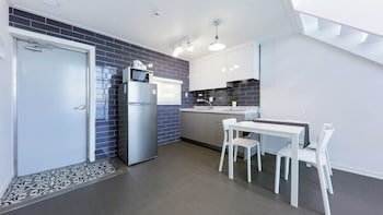 blue and white pension