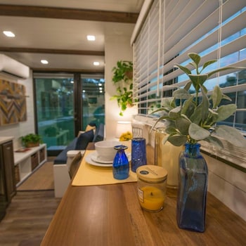 yellow blue elegant container tiny house