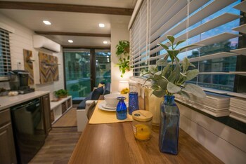 yellow blue elegant container tiny house