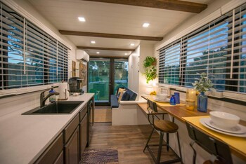 yellow blue elegant container tiny house