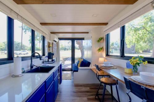 yellow blue elegant container tiny house