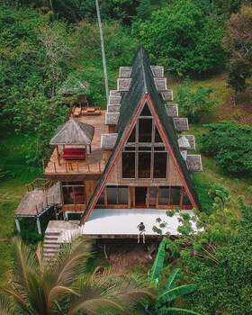 a frame volcano house