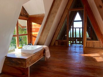 a frame volcano house