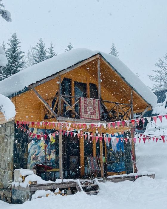 wooden huts in mestia