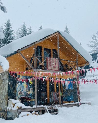 wooden huts in mestia