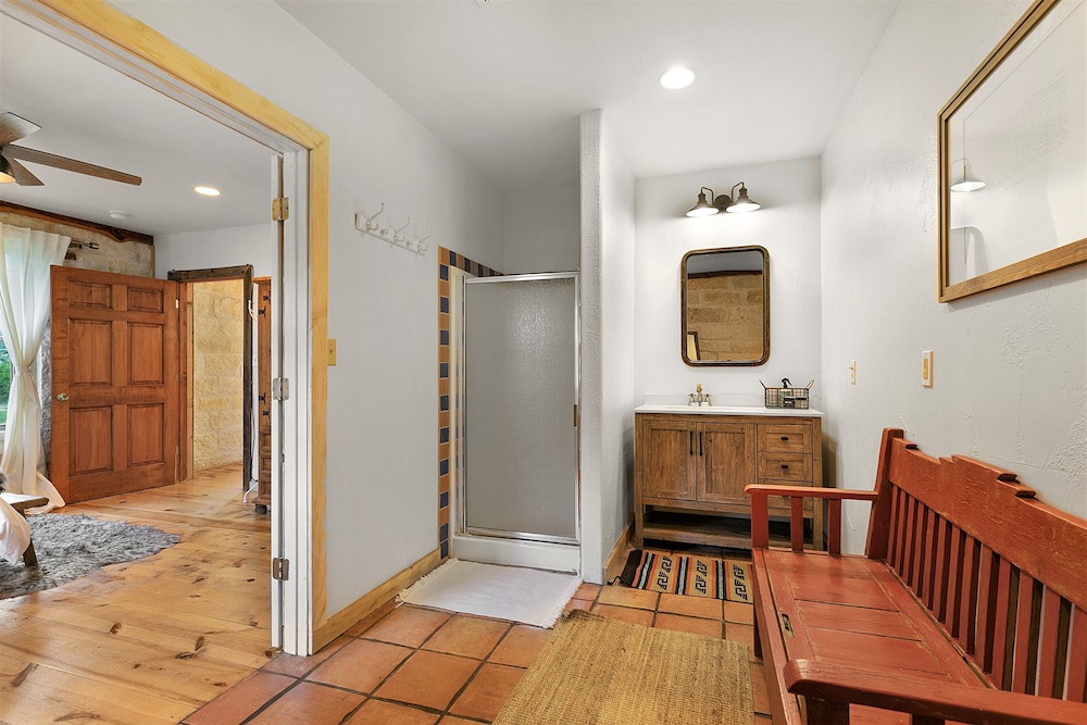 new luxury home with fire pit and hill country views