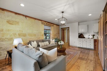 new luxury home with fire pit and hill country views