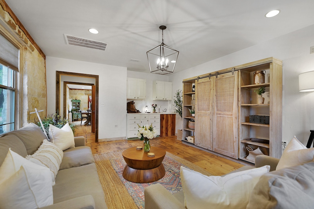 new luxury home with fire pit and hill country views