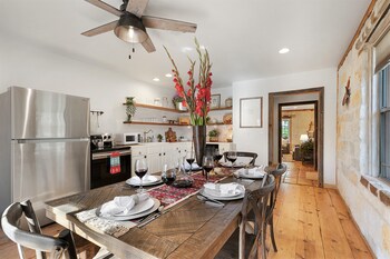 new luxury home with fire pit and hill country views