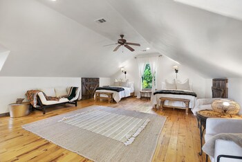 new luxury home with fire pit and hill country views