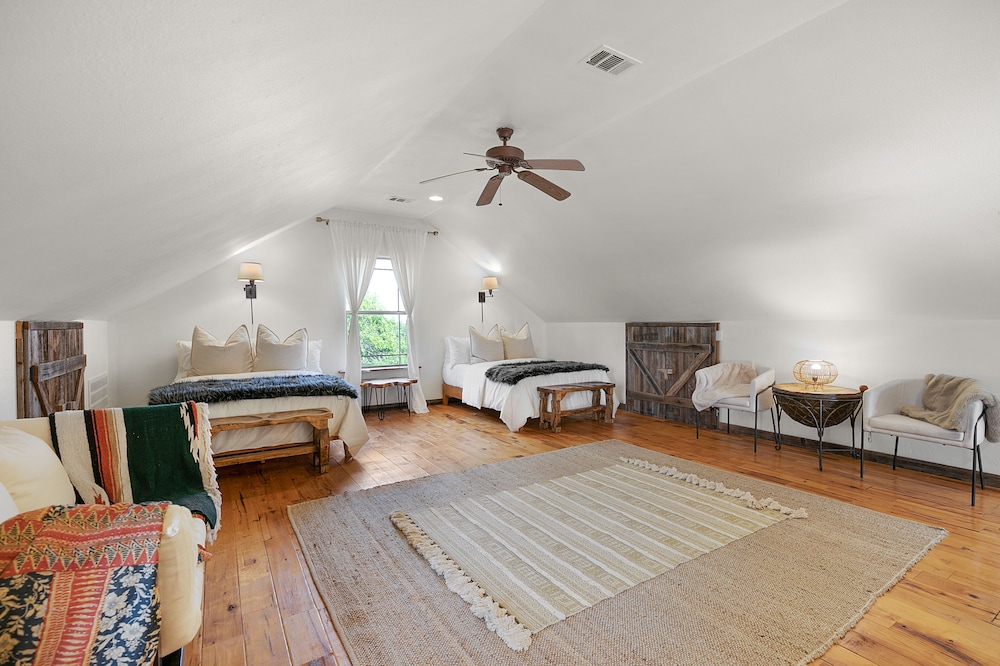 new luxury home with fire pit and hill country views