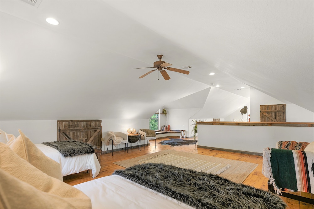 new luxury home with fire pit and hill country views