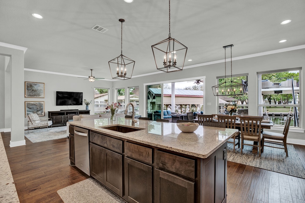 stunning luxury lake home with waterfront and dock
