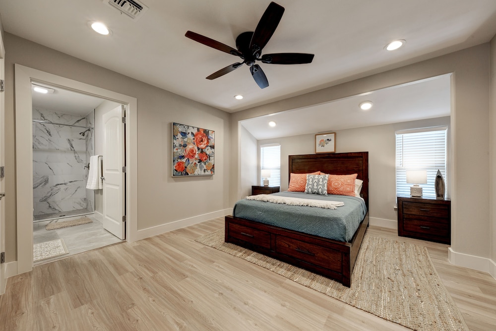 waterfront lake house with hot tub and firepit