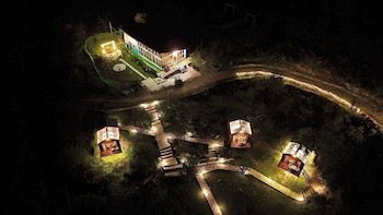 glass cabins and cafe by urban monk