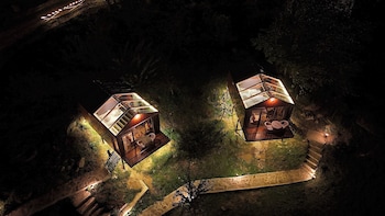 glass cabins and cafe by urban monk