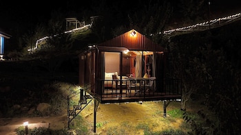 glass cabins and cafe by urban monk