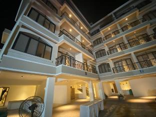 mountain and pool view from balcony