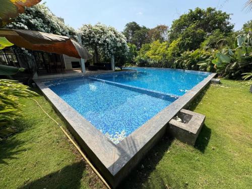 mountain and pool view from balcony