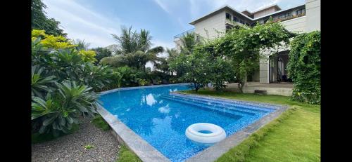 mountain and pool view from balcony