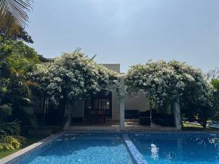 mountain and pool view from balcony