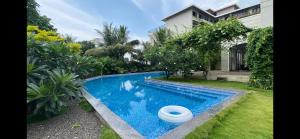 mountain and pool view from balcony