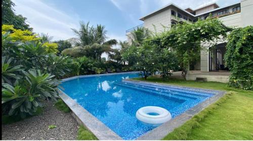 mountain and pool view from balcony