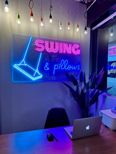 swing and pillows at beach street