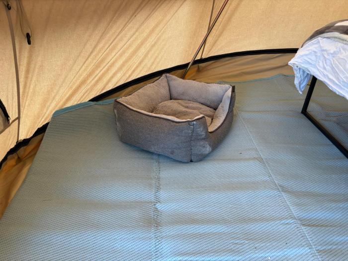 cozy hot tent with log burner and hot tub right tent