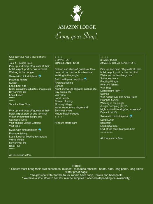 curupira amazon lodge private jungle tour river tour or great adventure tour included only in deluxe rooms