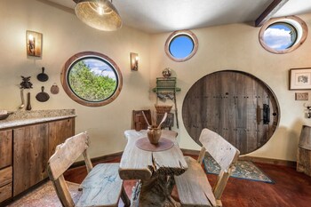 woodsman hobbit with hot tub and fireplace