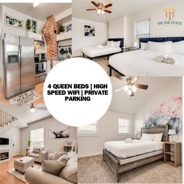 4 queen beds high speed wifi private parking